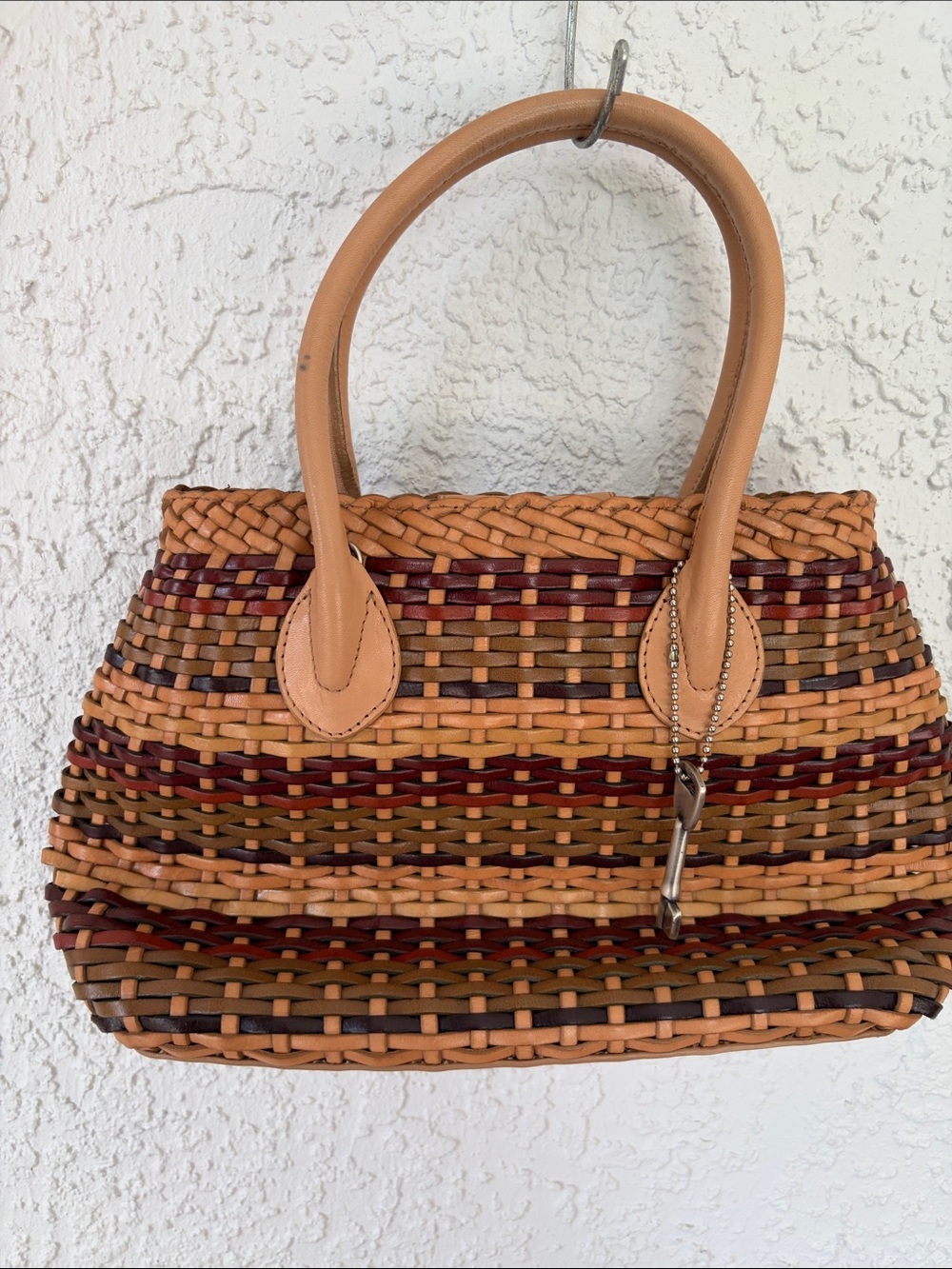 Fossil woven  leather hand bag in Tan, Brown & Burgundy
